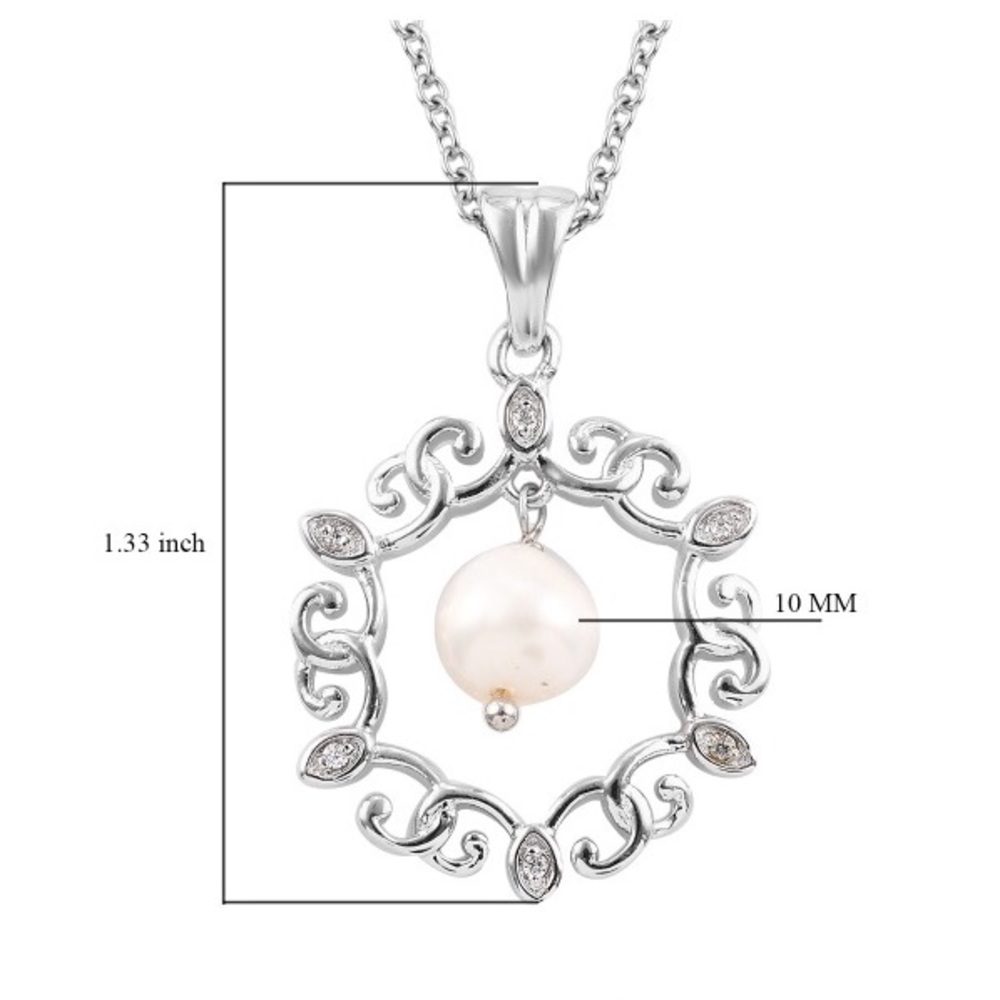 Simulated Diamond & Freshwater Pearl Necklace - Picture 5 of 5